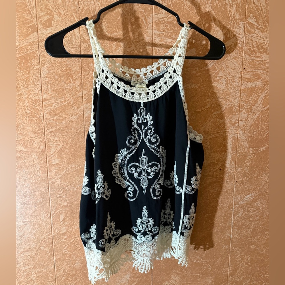 Ultra Pink Black and Cream Lace Blouse